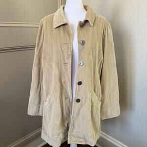 J Jill Tan Corduroy Jacket Pleated Back Shacket Womens Size L Casual Layering